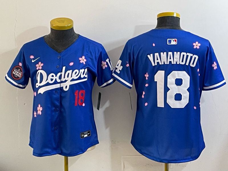 Women Los Angeles Dodgers #18 Yamamoto Blue Sakura Edition 2026 Nike MLB Jersey 008